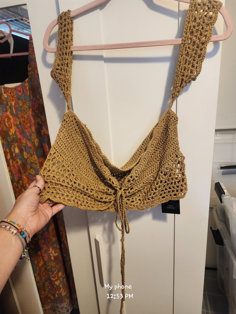 SHEIN Mustard Crochet Tie-Front Bralette